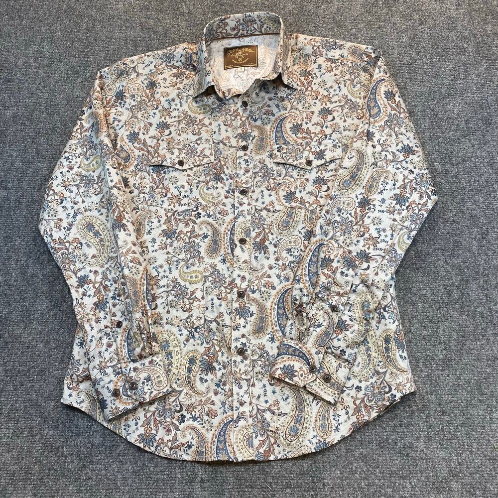 Stitch Note Mens Small Floral Paisley 100% Egyptian Cotton Western Button Shirt